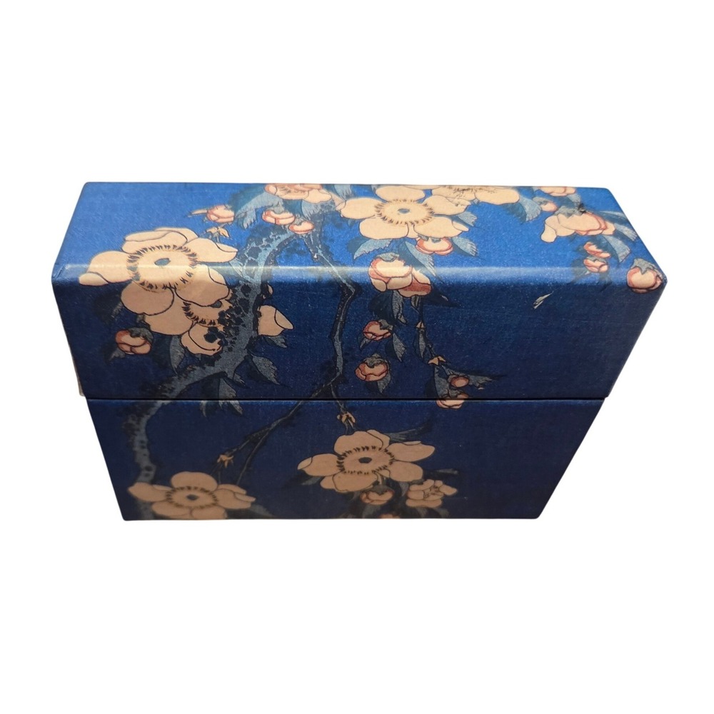 Galison Hokusai Weeping Cherry Woodblock Print Keepsake Box Blue Floral‎ Small
